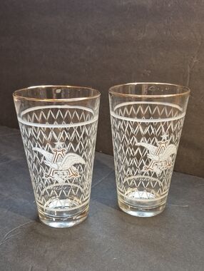 2 Anheuser-Busch Eagle Logo Etched Lattice Design With Gold Accents